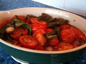 Just out of the oven - roast tomatoes and peppers with onion and garlic