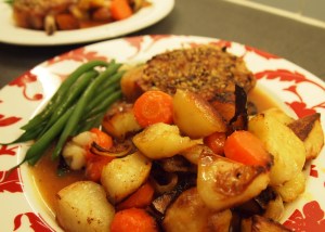 Sage & onion pork chops with roast veg Sage & onion pork chops with roast veg