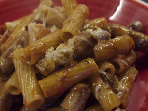 Sausage pasta bake on the plate