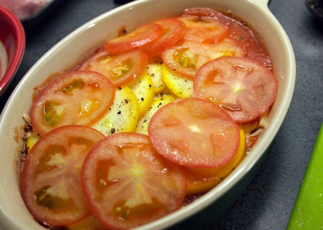 Layers of tomato and courgette Layers of tomato and courgette