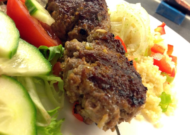 Lamb koftas and salad