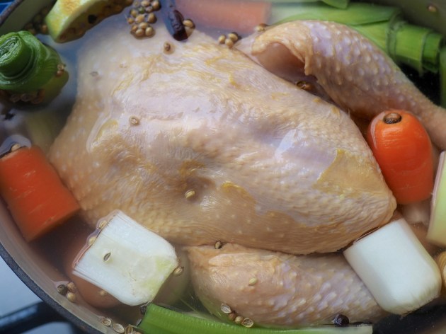 Poaching a whole chicken